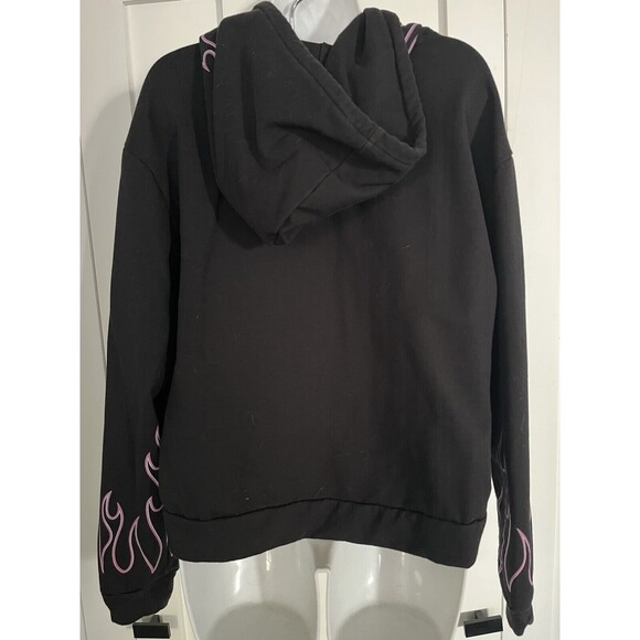 Guess‎ Hoodie Pullover Sweatshirt Black  Pink Fire Flames Kangaroo Pockets Large - Picture 3 of 4